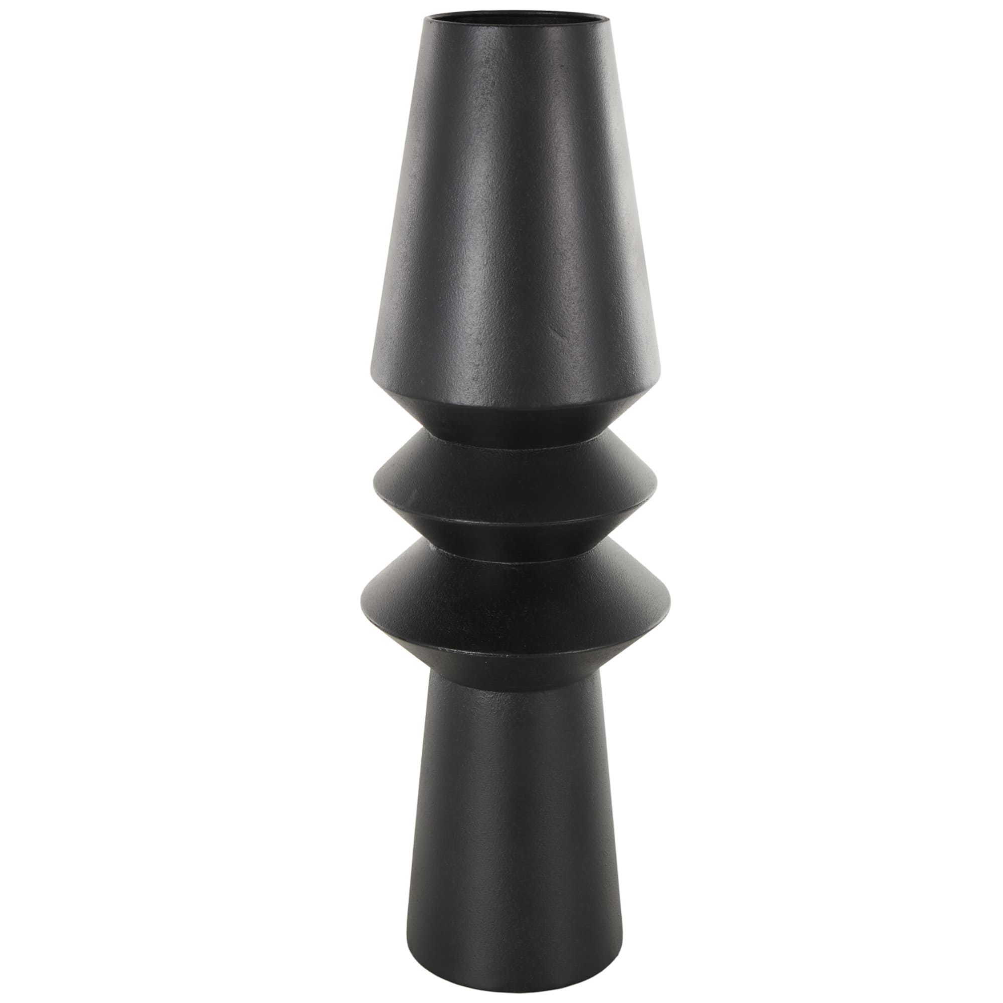 24" Black Metal Art Deco Fluted Decorative Vase